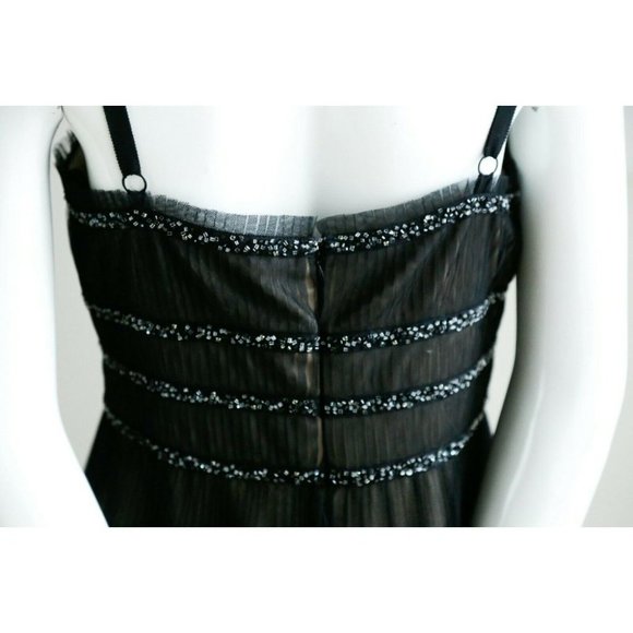 BCBG Max Azria Black Beaded Pleated Midi Cocktail Dress - Picture 10 of 13